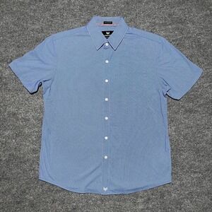 Buttercloth Shirt Mens Large Blue Short Sleeve Icy Cotton Button Up Flip Cuff